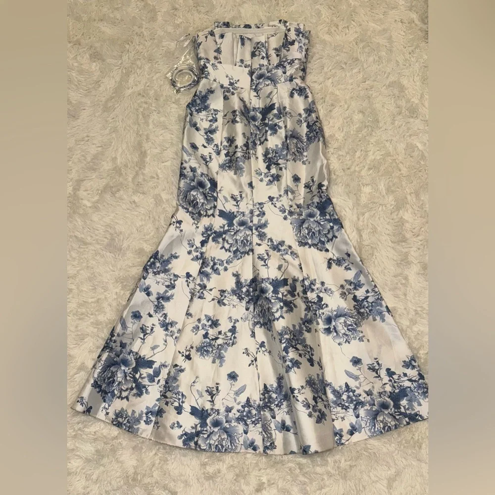 NEW Alfred Sung Floral Ruffle Strapless Trumpet Gown sz 6 - Picture 5 of 6